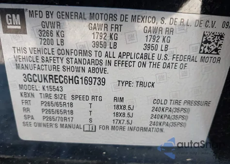 2017 Chevrolet Silverado 1500 2Lt from USA, damaged, VIN 3GCUKREC6HG169739